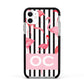 Black Striped Flamingo Apple iPhone 11 in White with Black Impact Case