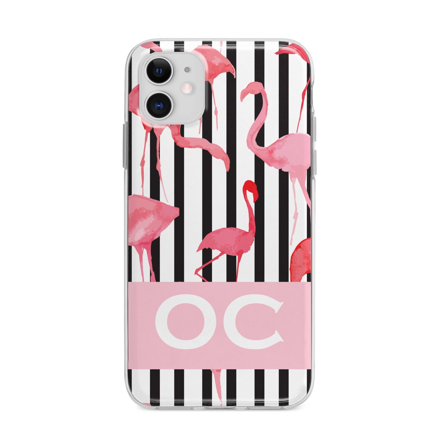 Black Striped Flamingo Apple iPhone 11 in White with Bumper Case