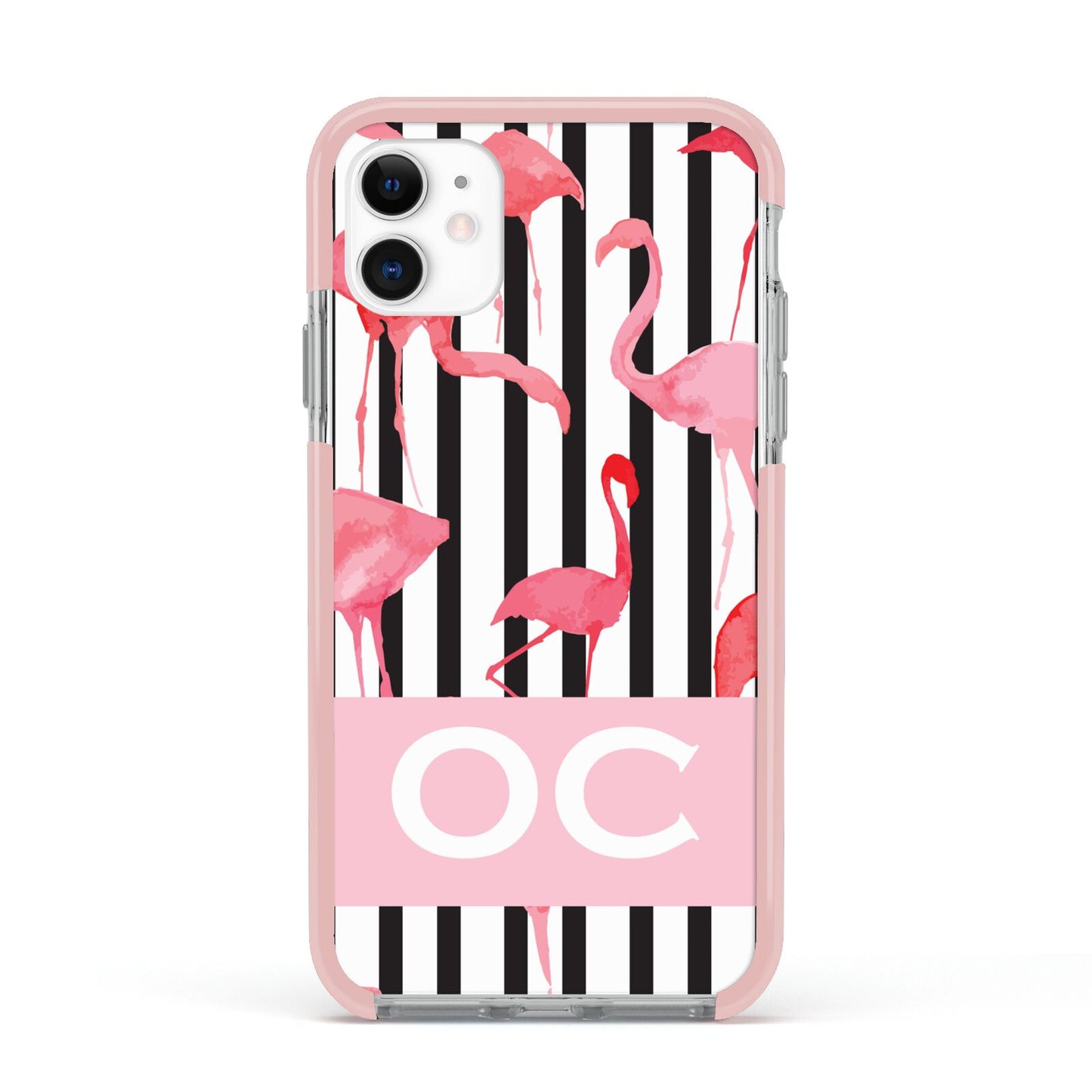Black Striped Flamingo Apple iPhone 11 in White with Pink Impact Case