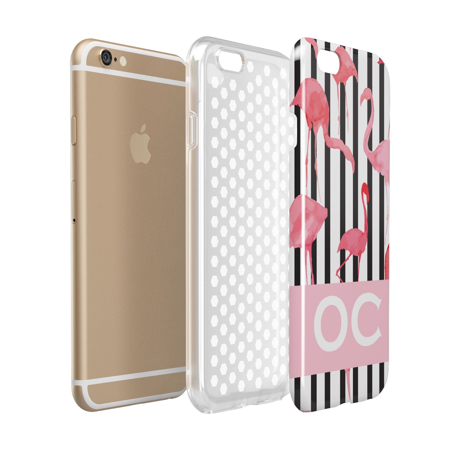 Black Striped Flamingo Apple iPhone 6 3D Tough Case Expanded view
