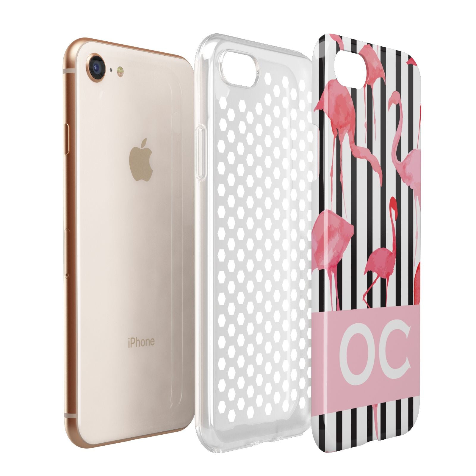 Black Striped Flamingo Apple iPhone 7 8 3D Tough Case Expanded View