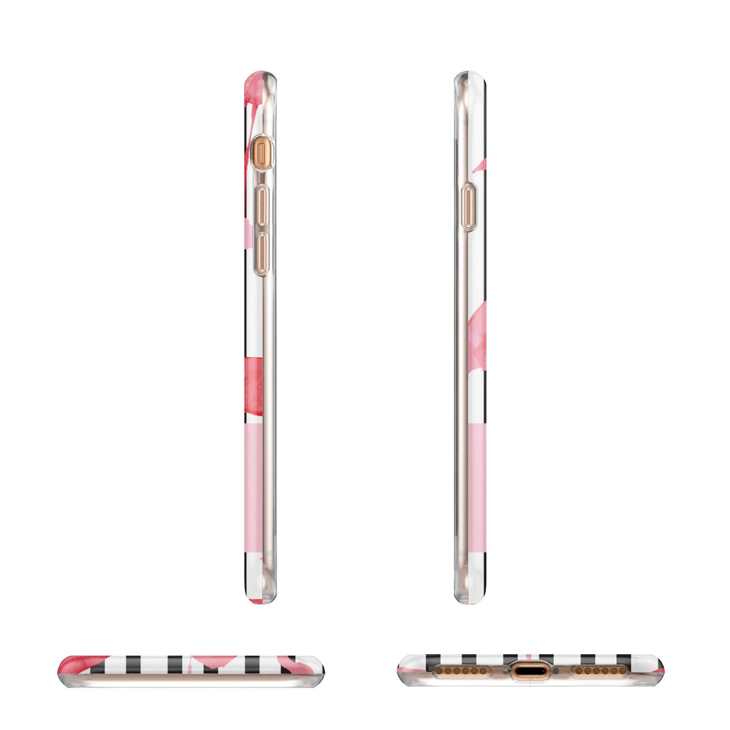 Black Striped Flamingo Apple iPhone 7 8 3D Wrap Tough Case Alternative Image Angles