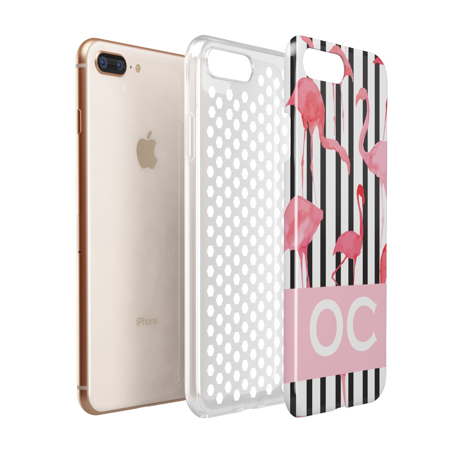 Black Striped Flamingo Apple iPhone 7 8 Plus 3D Tough Case Expanded View