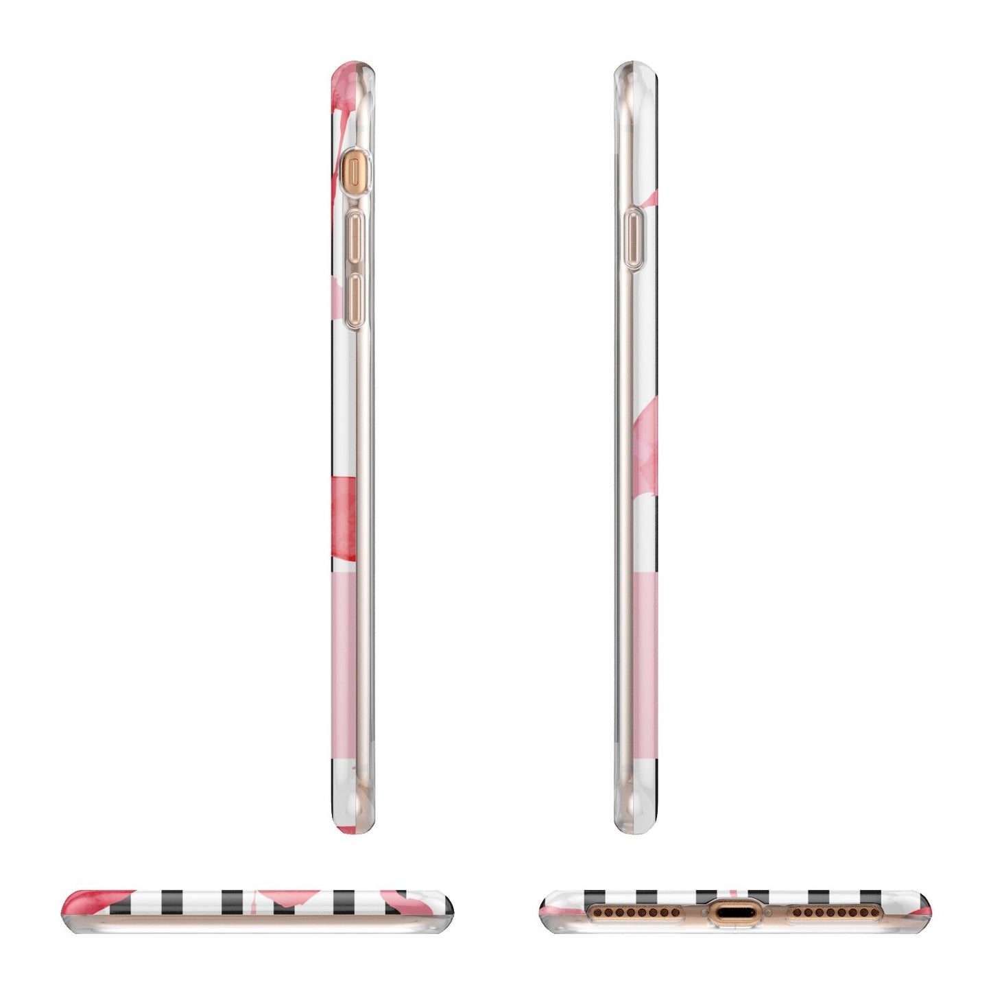 Black Striped Flamingo Apple iPhone 7 8 Plus 3D Wrap Tough Case Alternative Image Angles