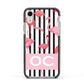 Black Striped Flamingo Apple iPhone XR Impact Case Black Edge on Silver Phone