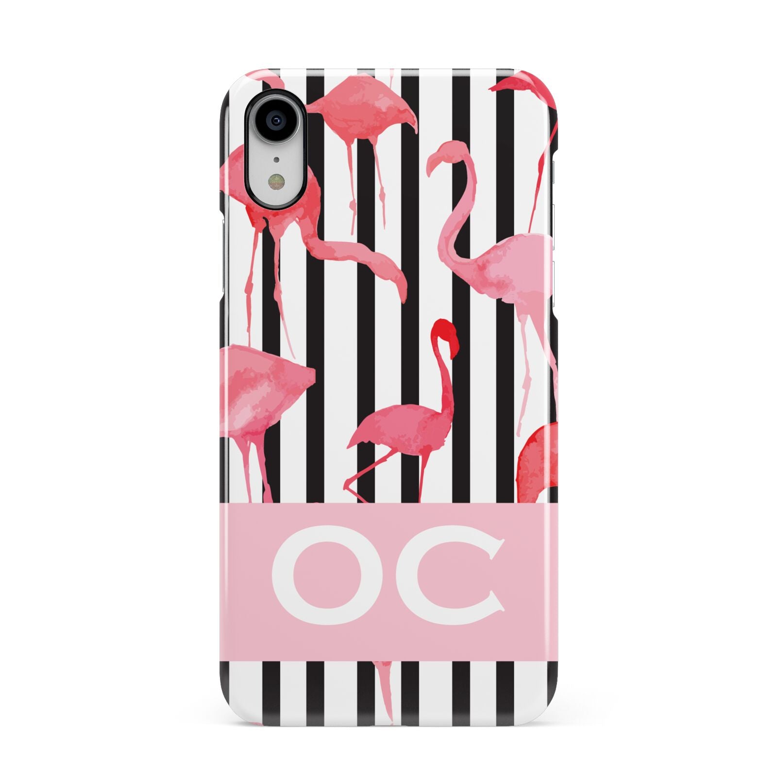 Black Striped Flamingo Apple iPhone XR White 3D Snap Case