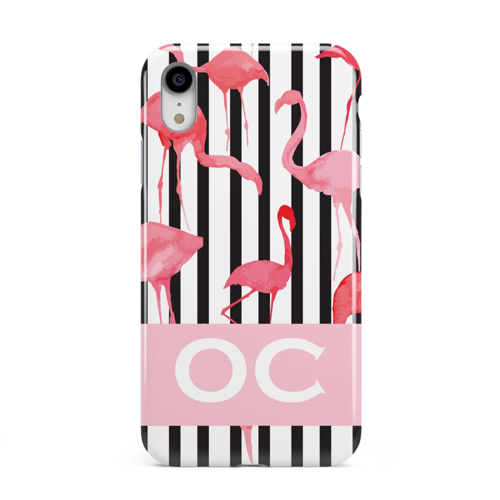Black Striped Flamingo Apple iPhone XR White 3D Tough Case