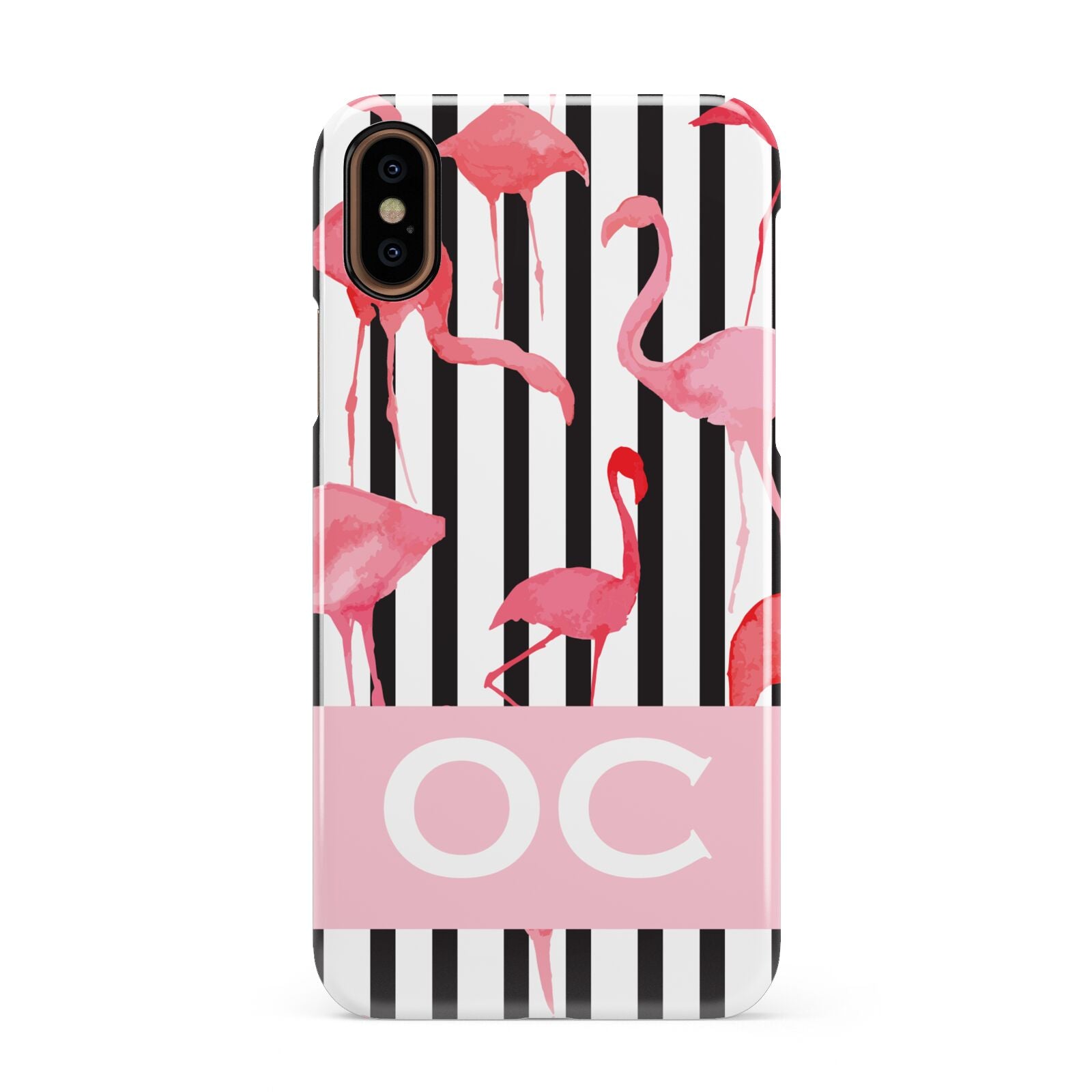 Black Striped Flamingo Apple iPhone XS 3D Snap Case