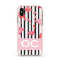 Black Striped Flamingo Apple iPhone Xs Impact Case Pink Edge on Gold Phone