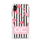 Black Striped Flamingo Apple iPhone Xs Impact Case White Edge on Silver Phone