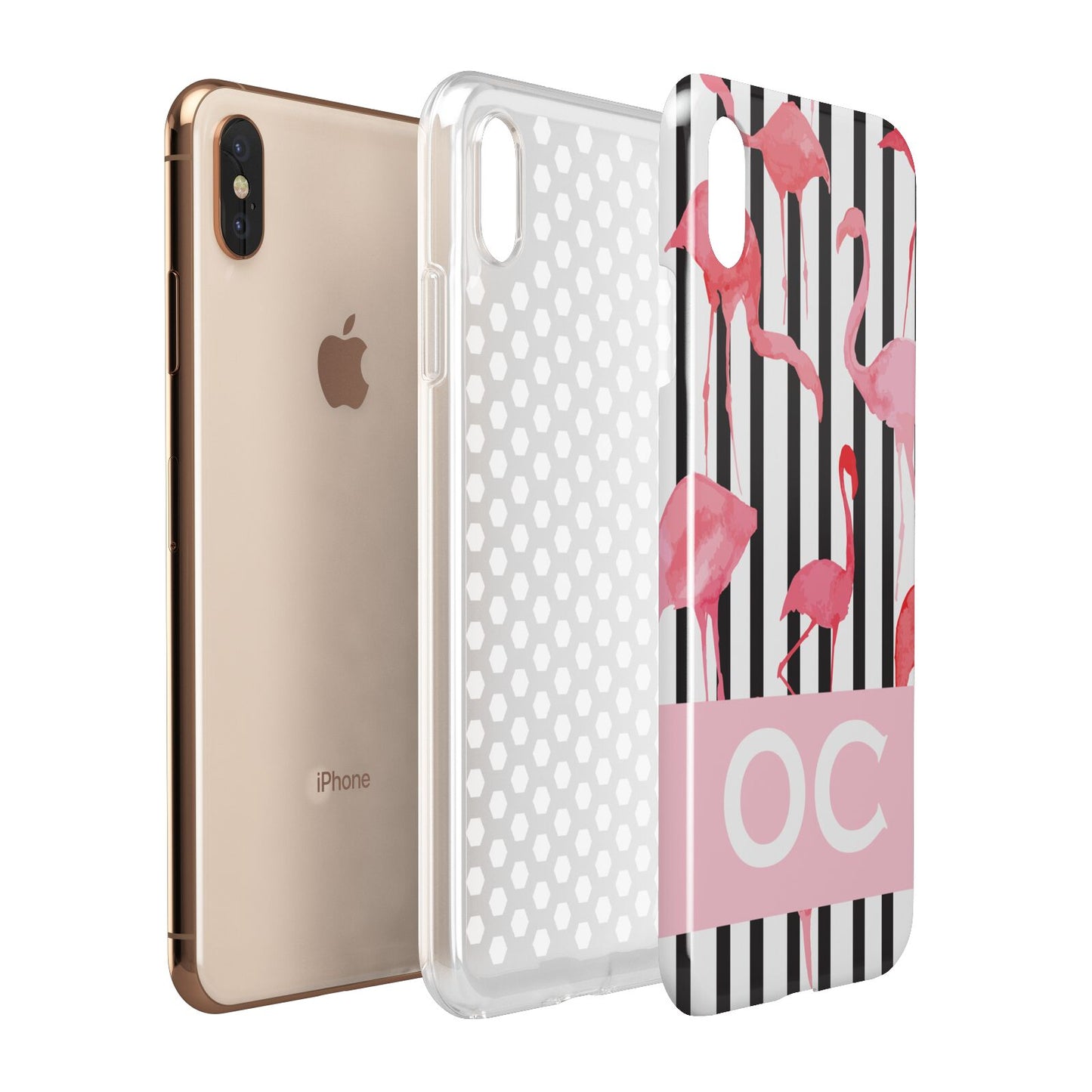 Black Striped Flamingo Apple iPhone Xs Max 3D Tough Case Expanded View
