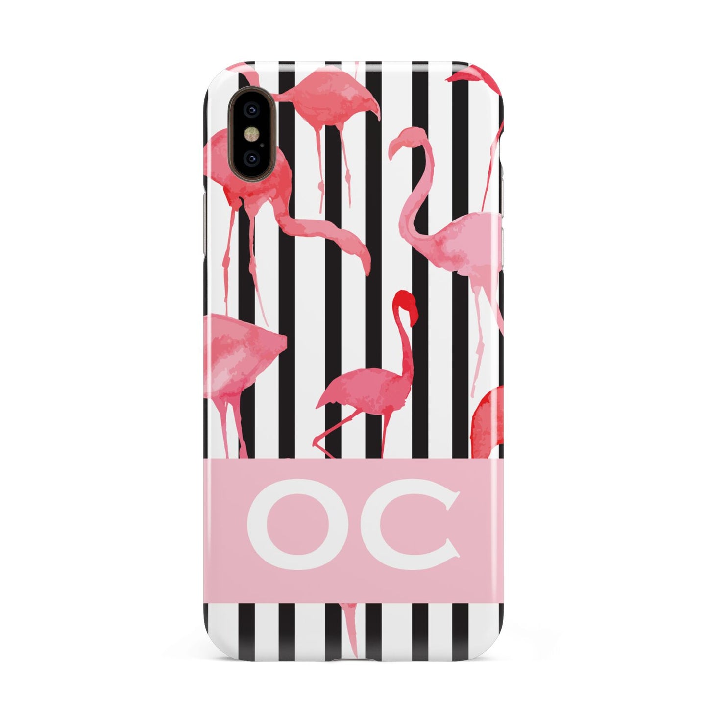 Black Striped Flamingo Apple iPhone Xs Max 3D Tough Case
