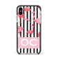 Black Striped Flamingo Apple iPhone Xs Max Impact Case Black Edge on Silver Phone