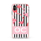 Black Striped Flamingo Apple iPhone Xs Max Impact Case Pink Edge on Silver Phone