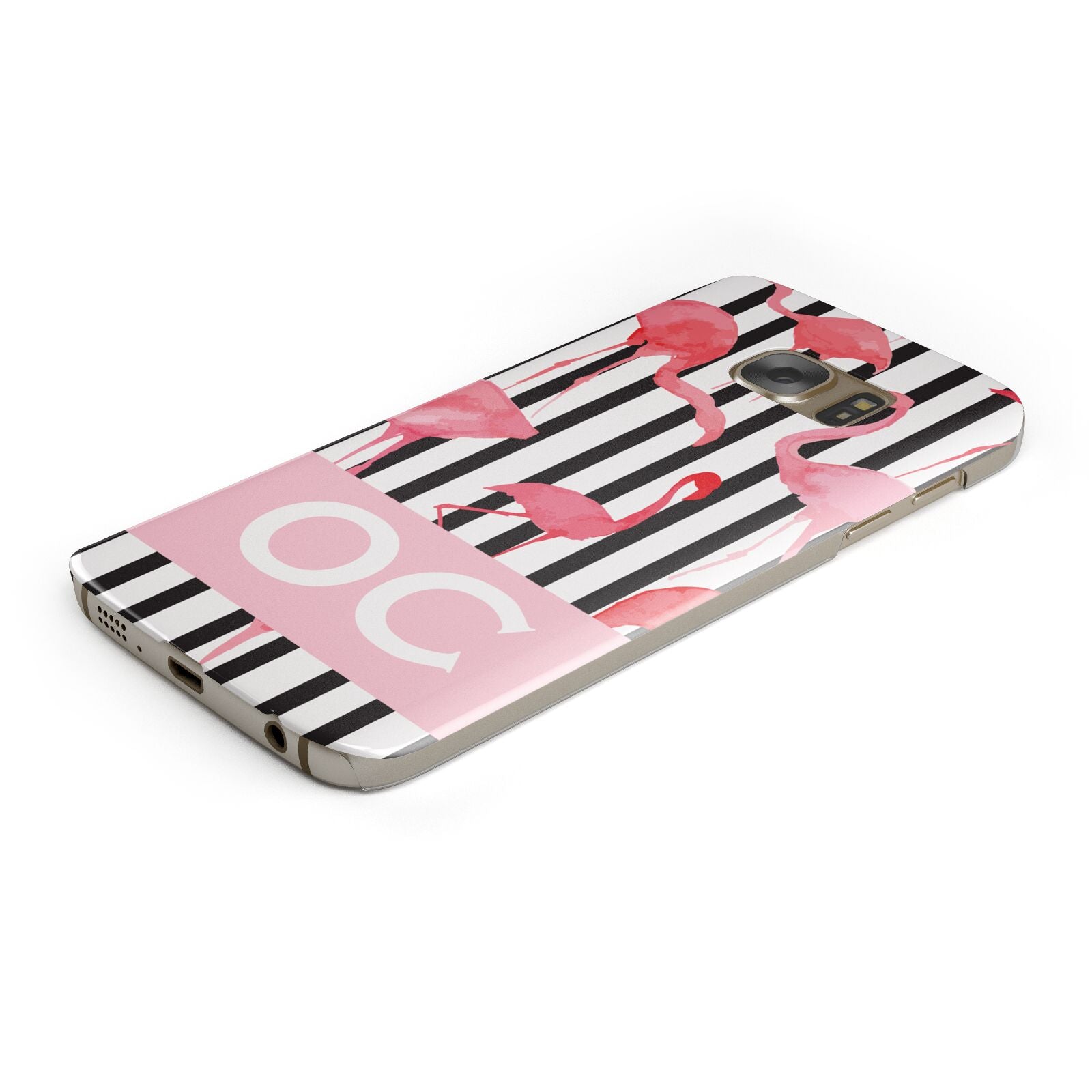 Black Striped Flamingo Protective Samsung Galaxy Case Angled Image