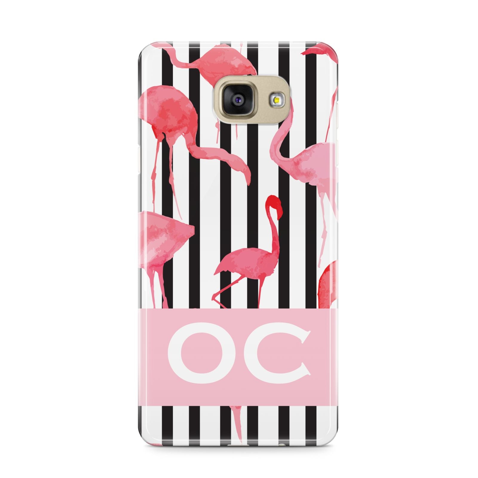 Black Striped Flamingo Samsung Galaxy A9 2016 Case on gold phone