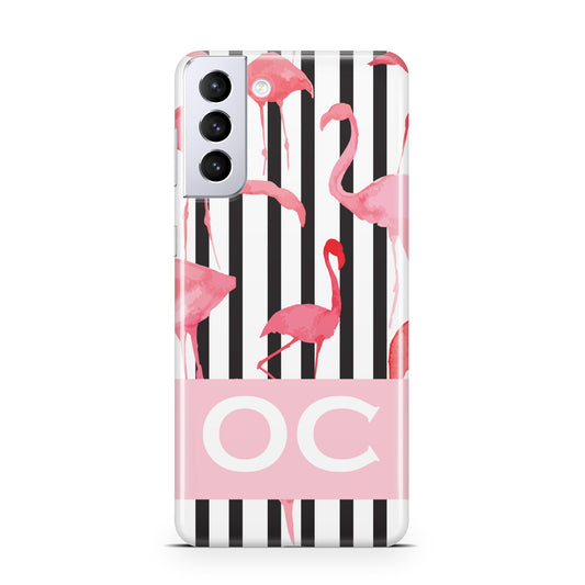 Black Striped Flamingo Samsung S21 Plus Phone Case