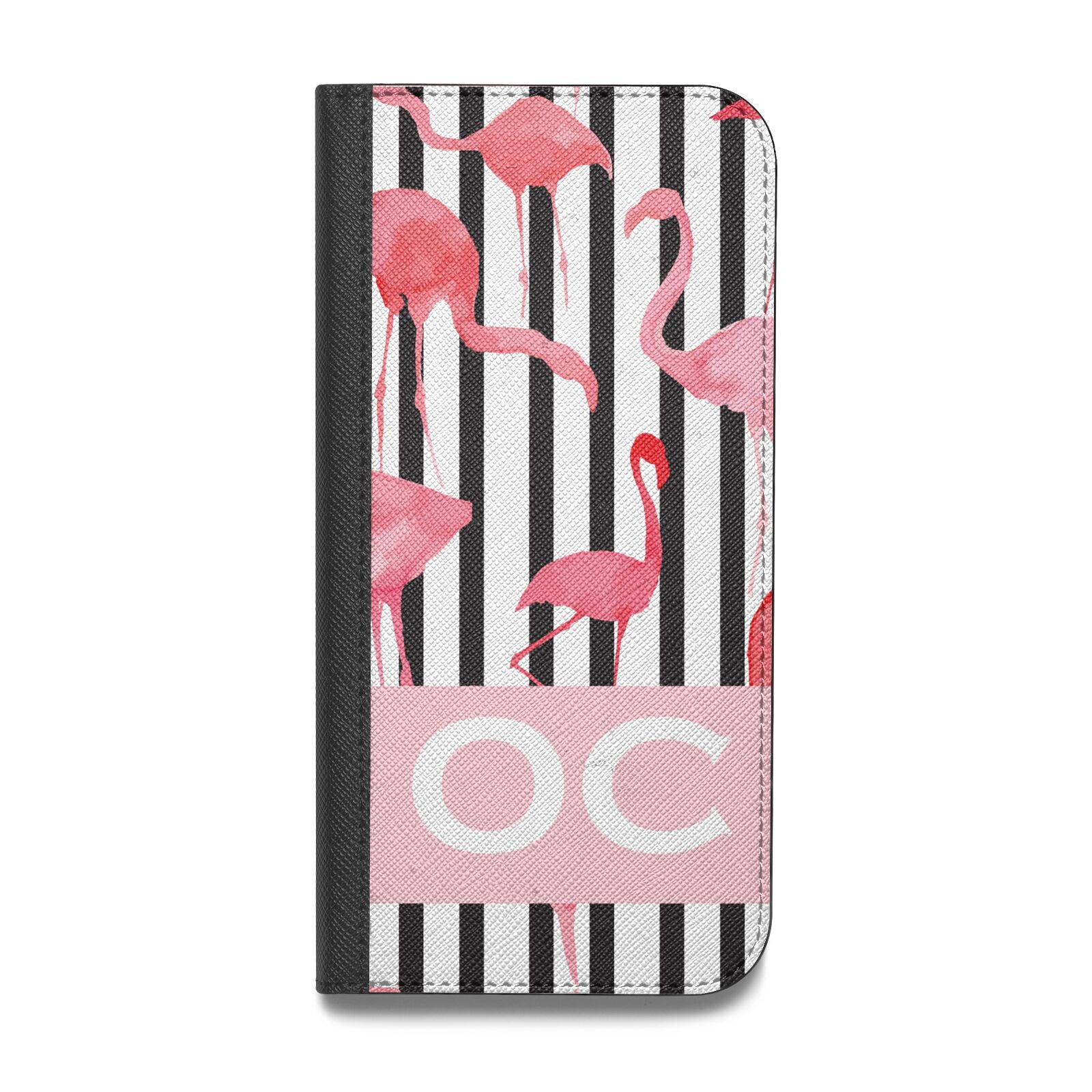 Black Striped Flamingo Vegan Leather Flip Samsung Case