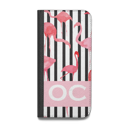 Black Striped Flamingo Vegan Leather Flip iPhone Case