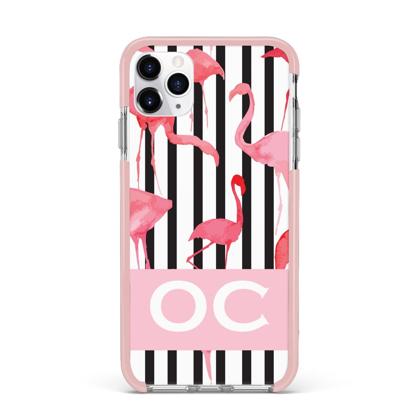 Black Striped Flamingo iPhone 11 Pro Max Impact Pink Edge Case
