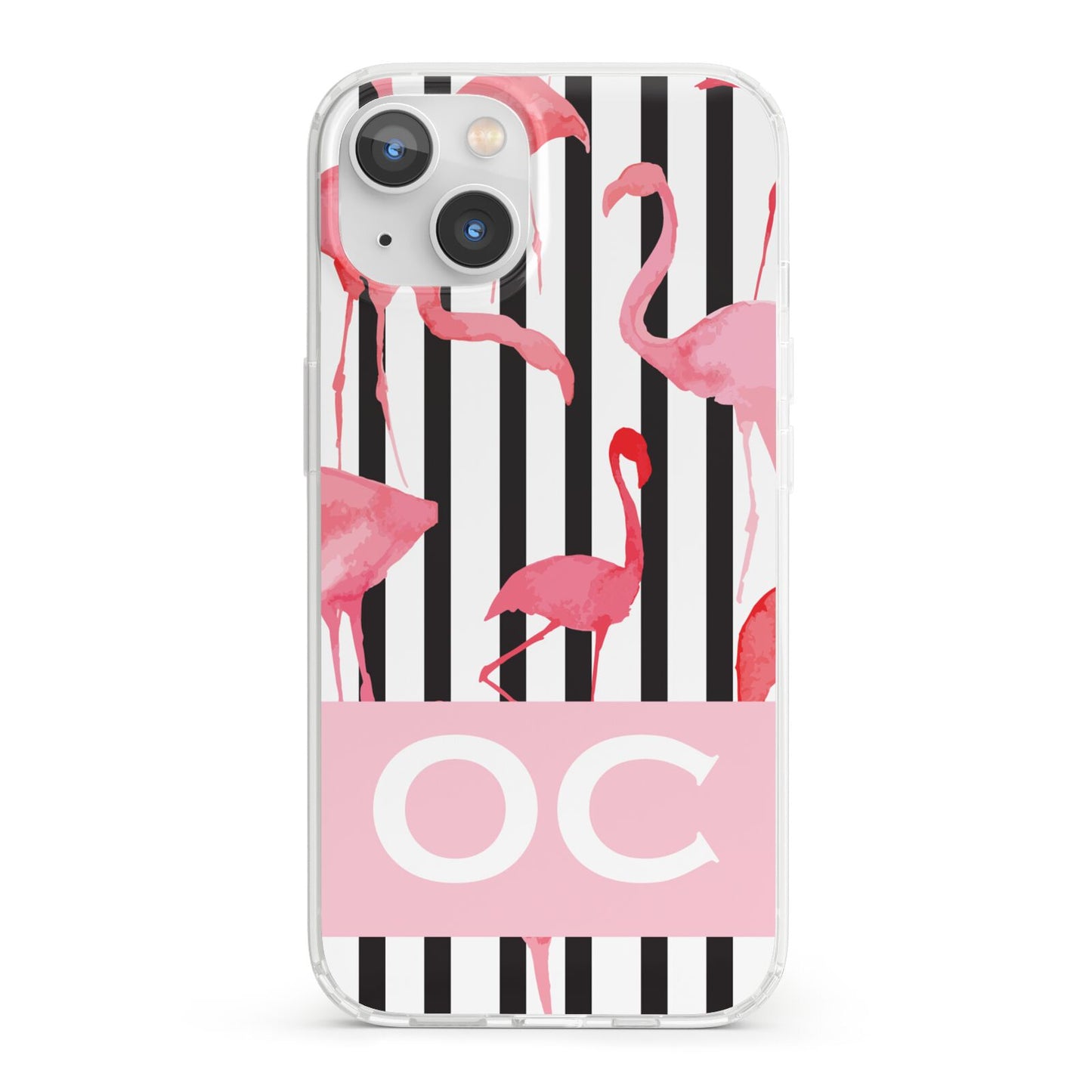Black Striped Flamingo iPhone 13 Clear Bumper Case