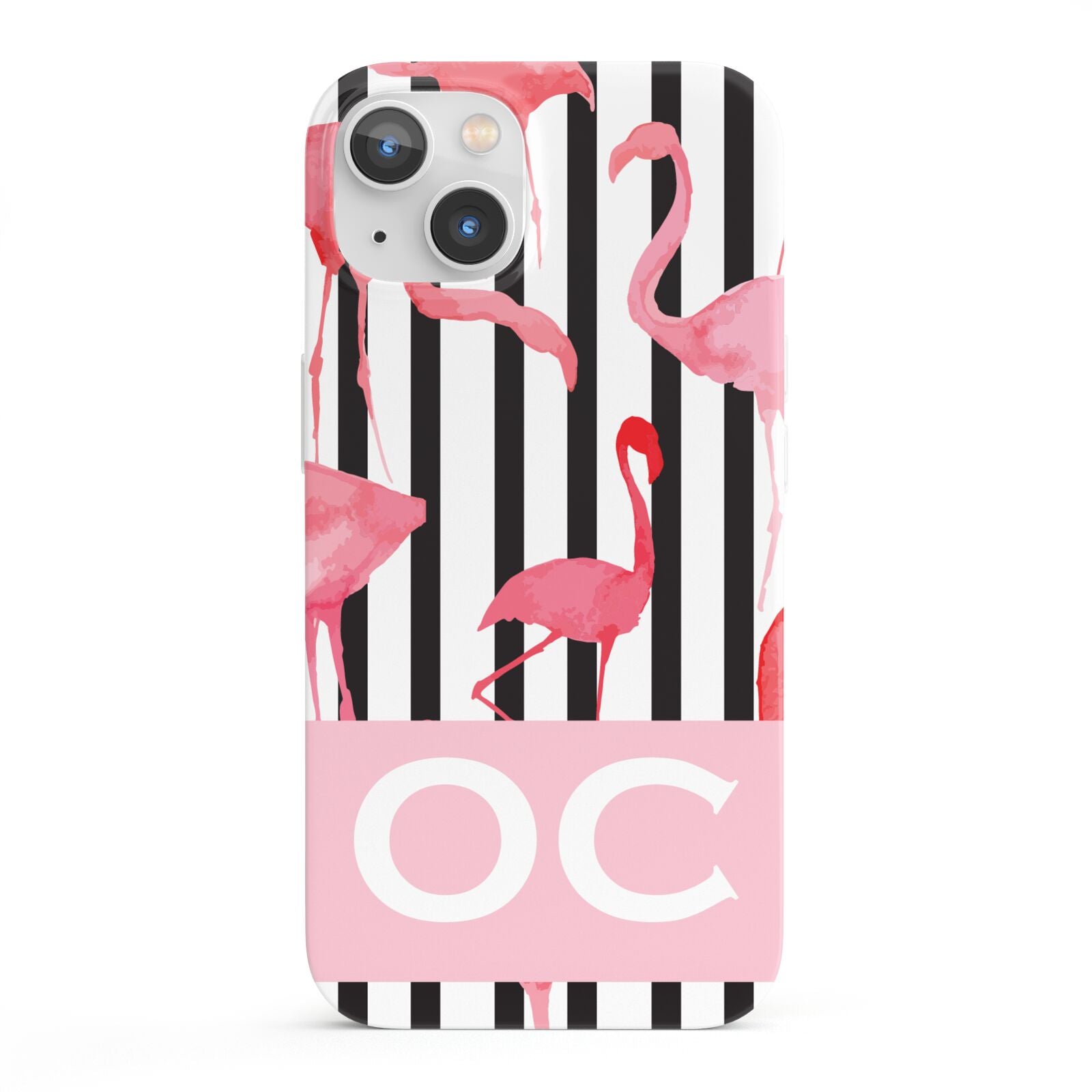 Black Striped Flamingo iPhone 13 Full Wrap 3D Snap Case
