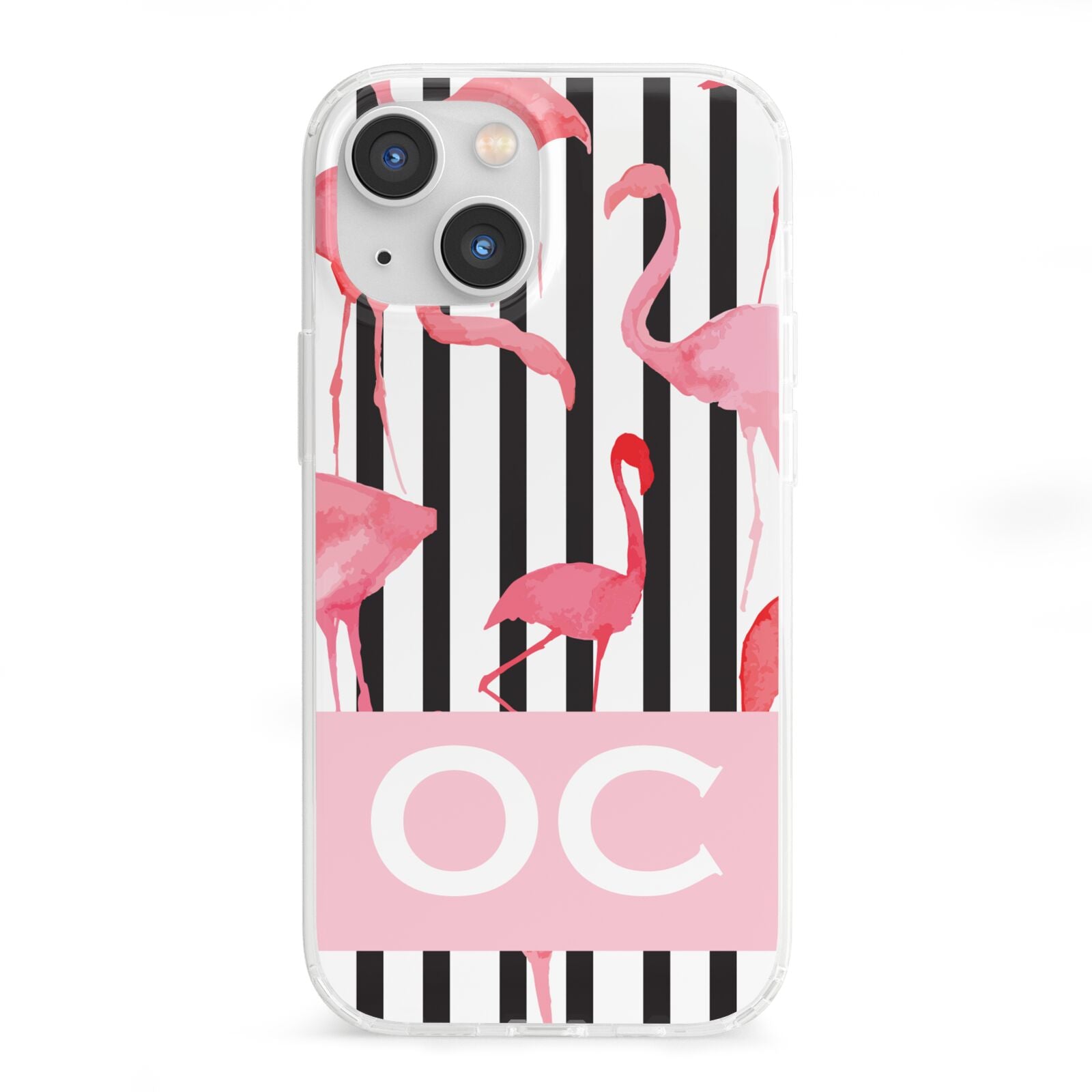 Black Striped Flamingo iPhone 13 Mini Clear Bumper Case