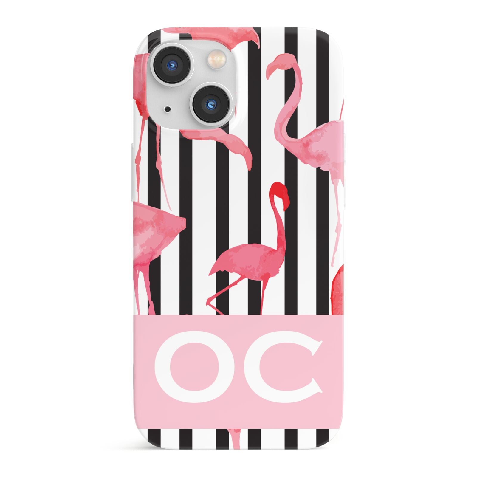 Black Striped Flamingo iPhone 13 Mini Full Wrap 3D Snap Case