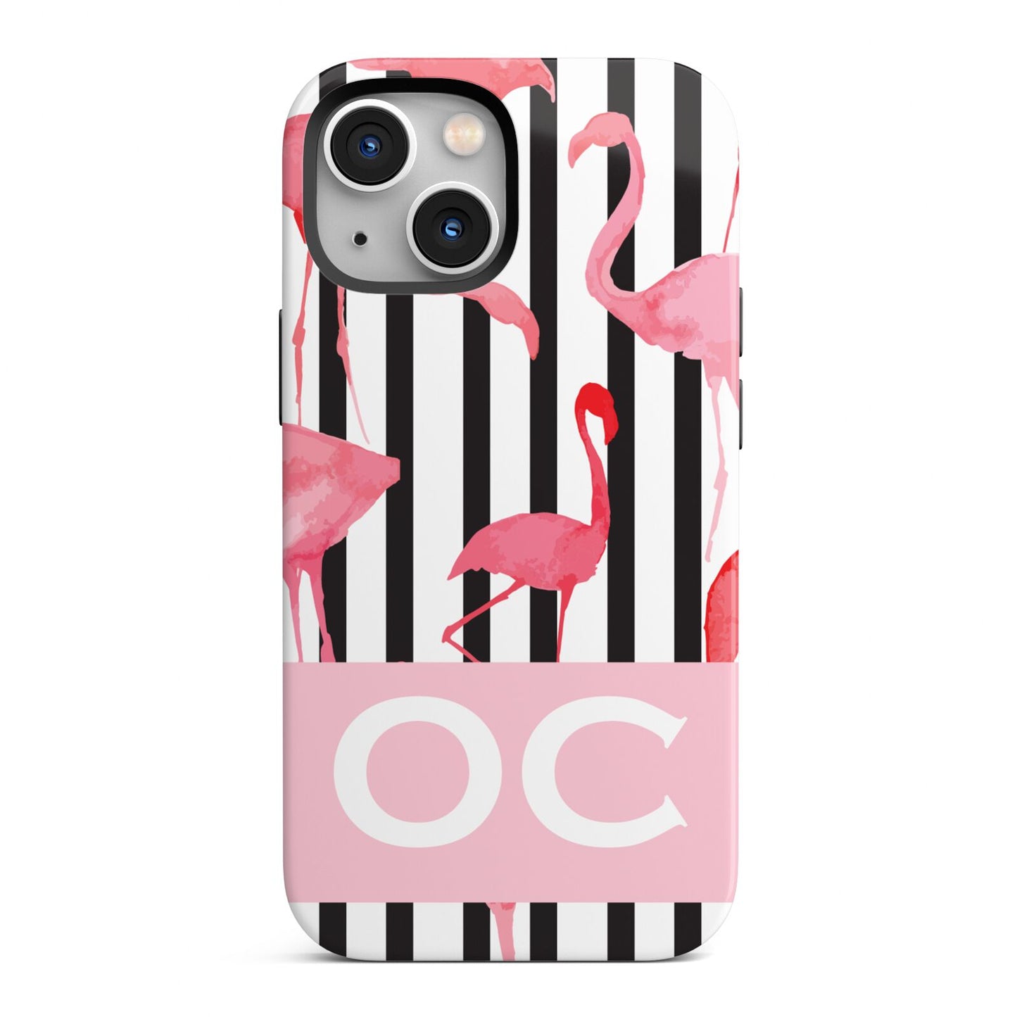 Black Striped Flamingo iPhone 13 Mini Full Wrap 3D Tough Case