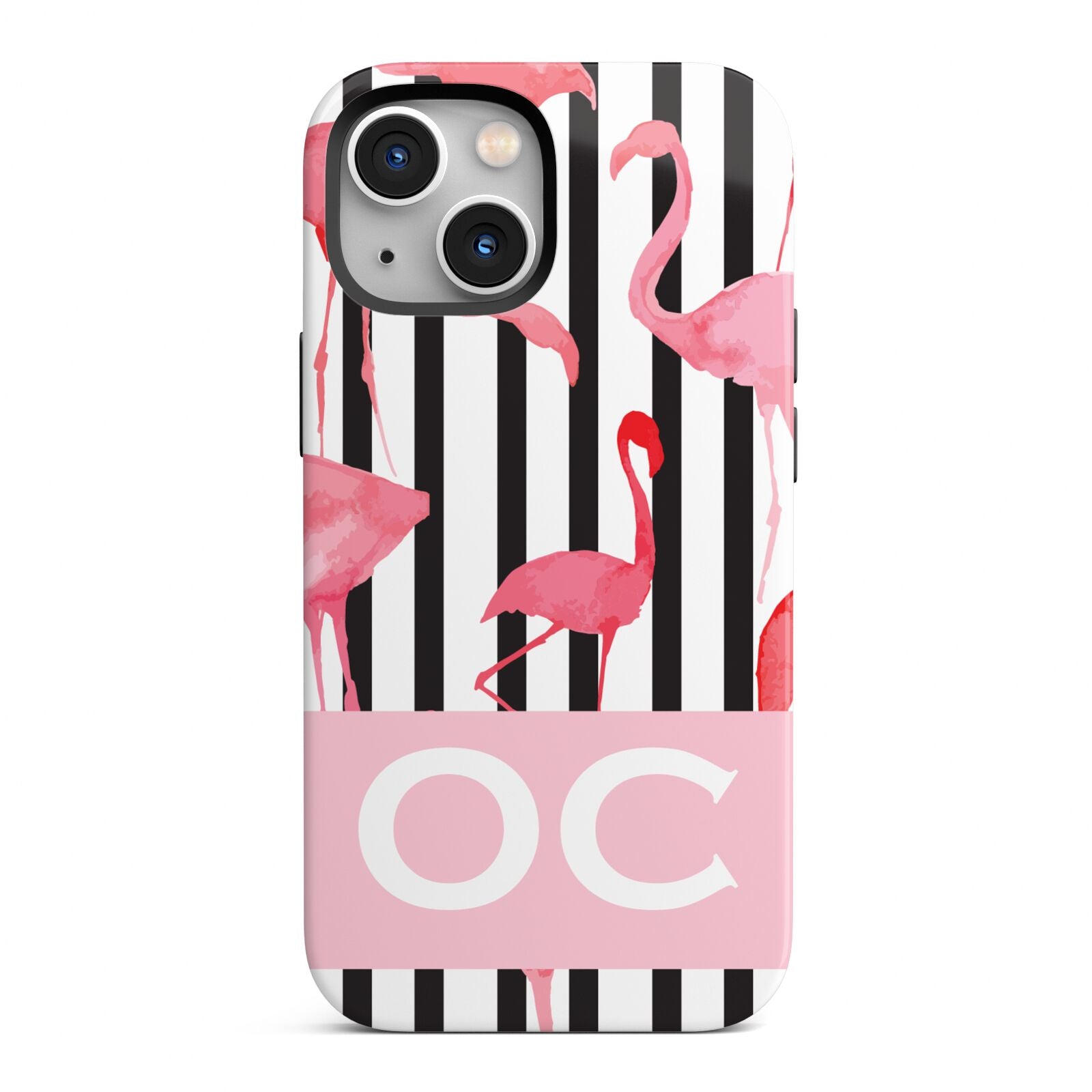 Black Striped Flamingo iPhone 13 Mini Full Wrap 3D Tough Case