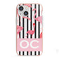 Black Striped Flamingo iPhone 13 Mini TPU Impact Case with Pink Edges