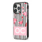 Black Striped Flamingo iPhone 13 Pro Black Impact Case Side Angle on Silver phone