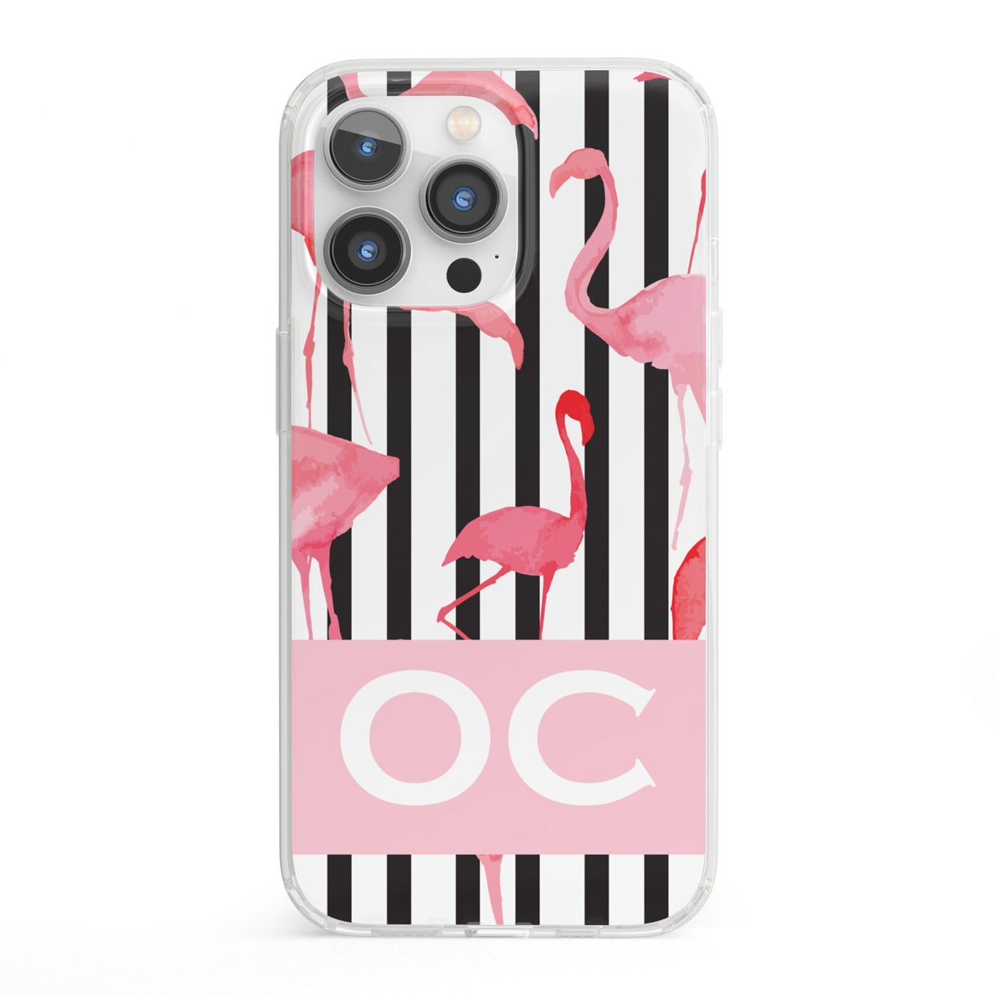 Black Striped Flamingo iPhone 13 Pro Clear Bumper Case