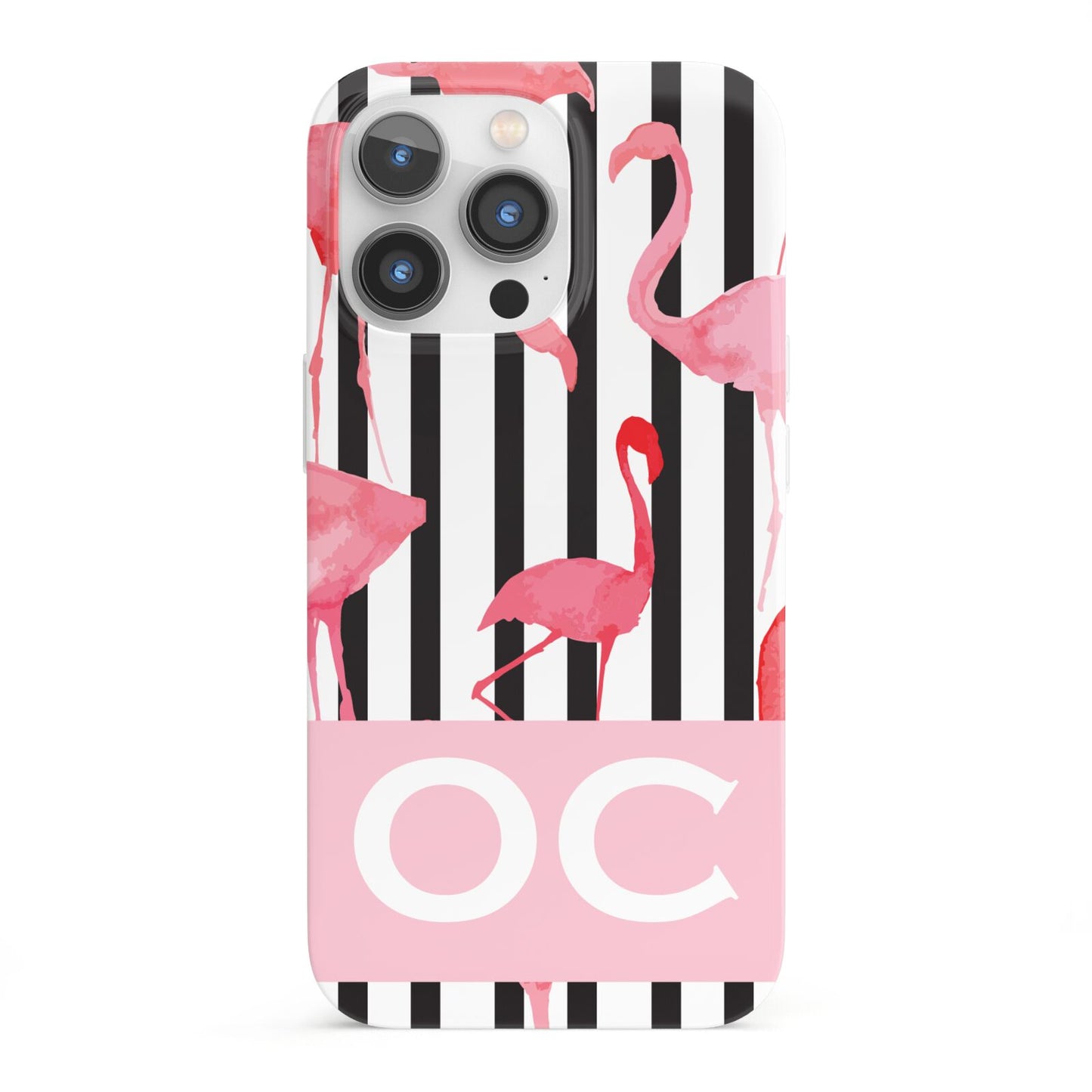 Black Striped Flamingo iPhone 13 Pro Full Wrap 3D Snap Case