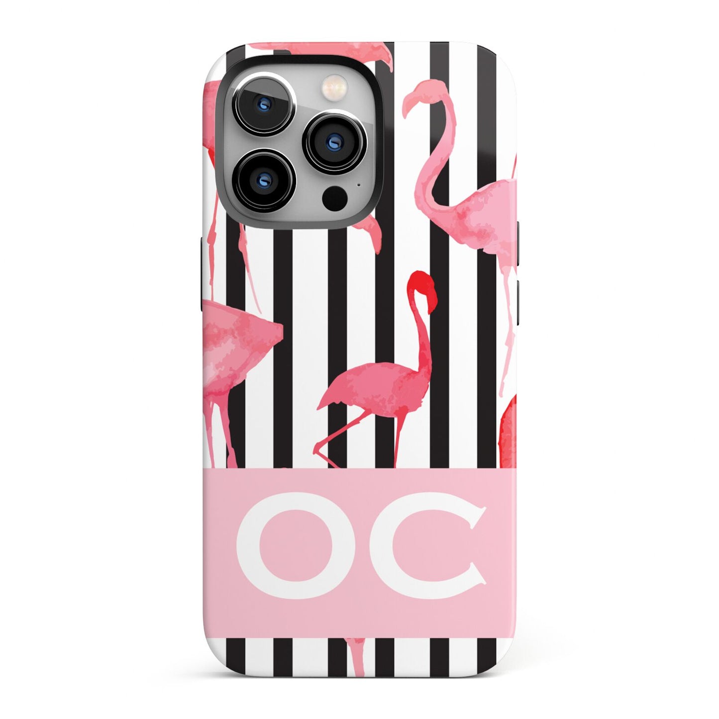 Black Striped Flamingo iPhone 13 Pro Full Wrap 3D Tough Case