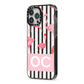 Black Striped Flamingo iPhone 13 Pro Max Black Impact Case Side Angle on Silver phone