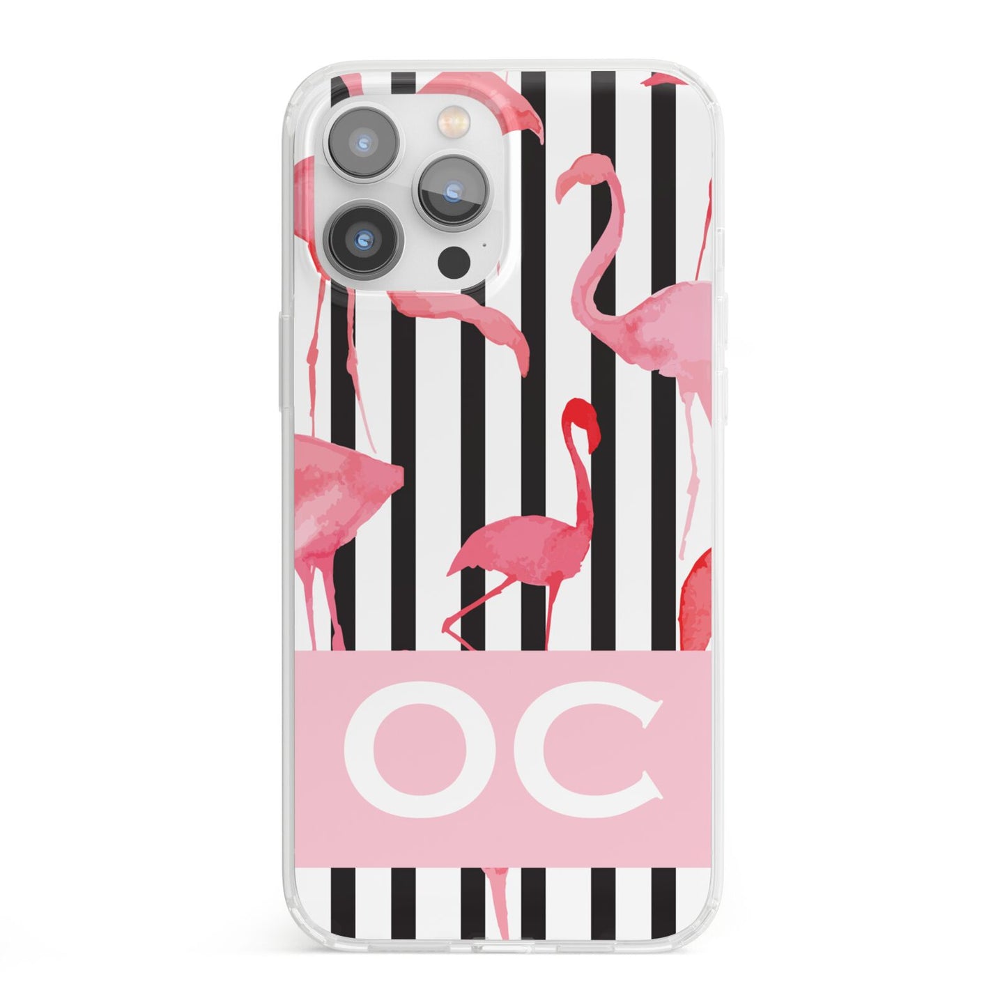 Black Striped Flamingo iPhone 13 Pro Max Clear Bumper Case