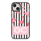 Black Striped Flamingo iPhone 14 Black Impact Case on Silver phone