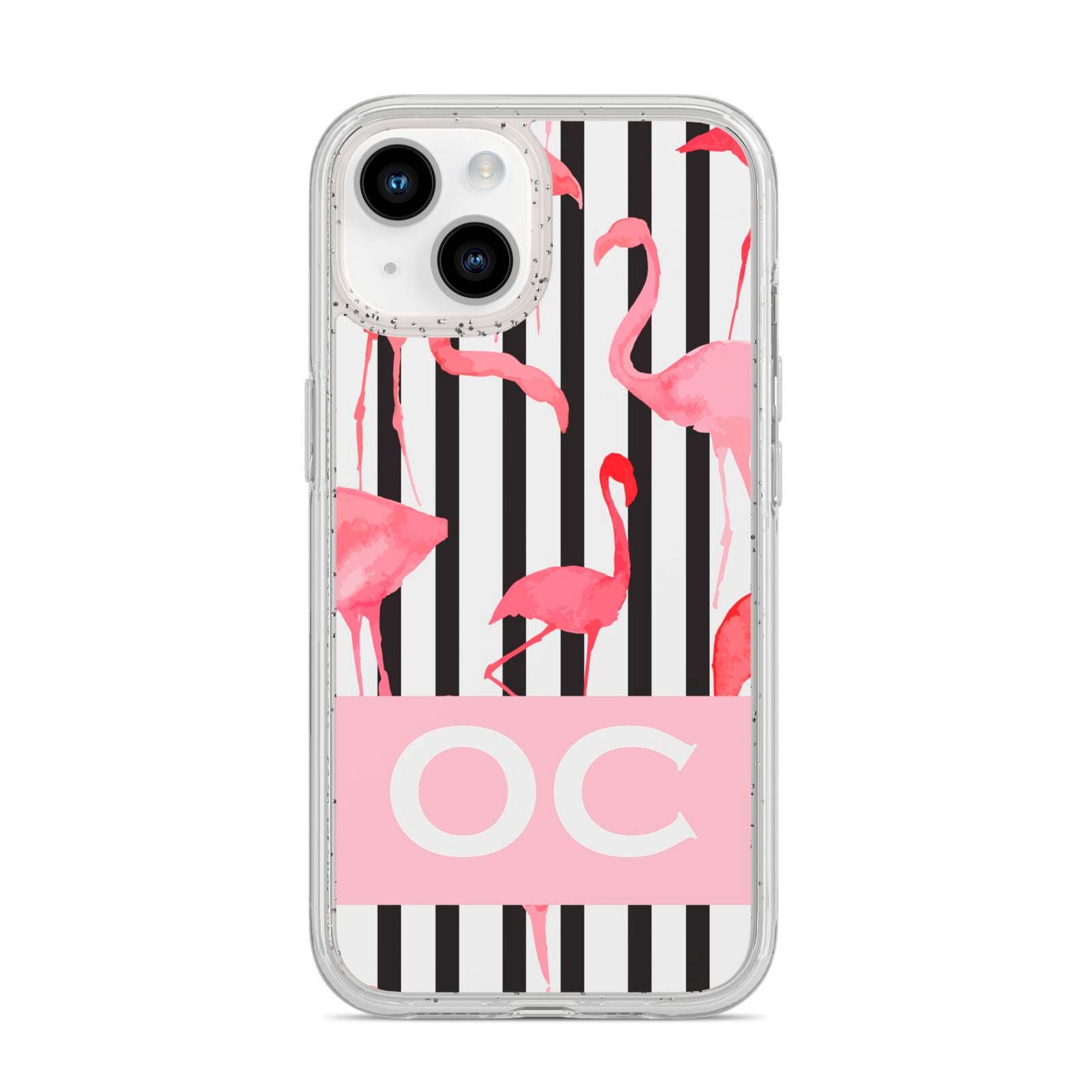 Black Striped Flamingo iPhone 14 Glitter Tough Case Starlight