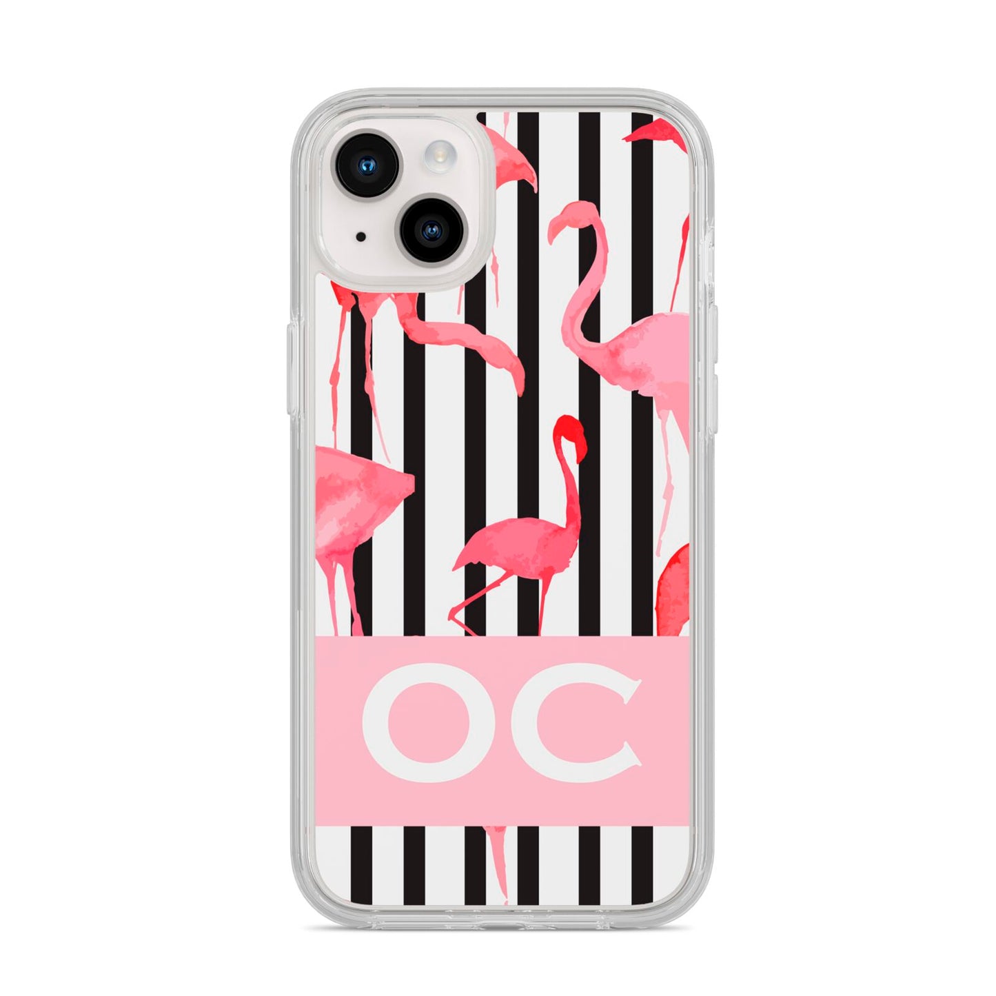 Black Striped Flamingo iPhone 14 Plus Clear Tough Case Starlight