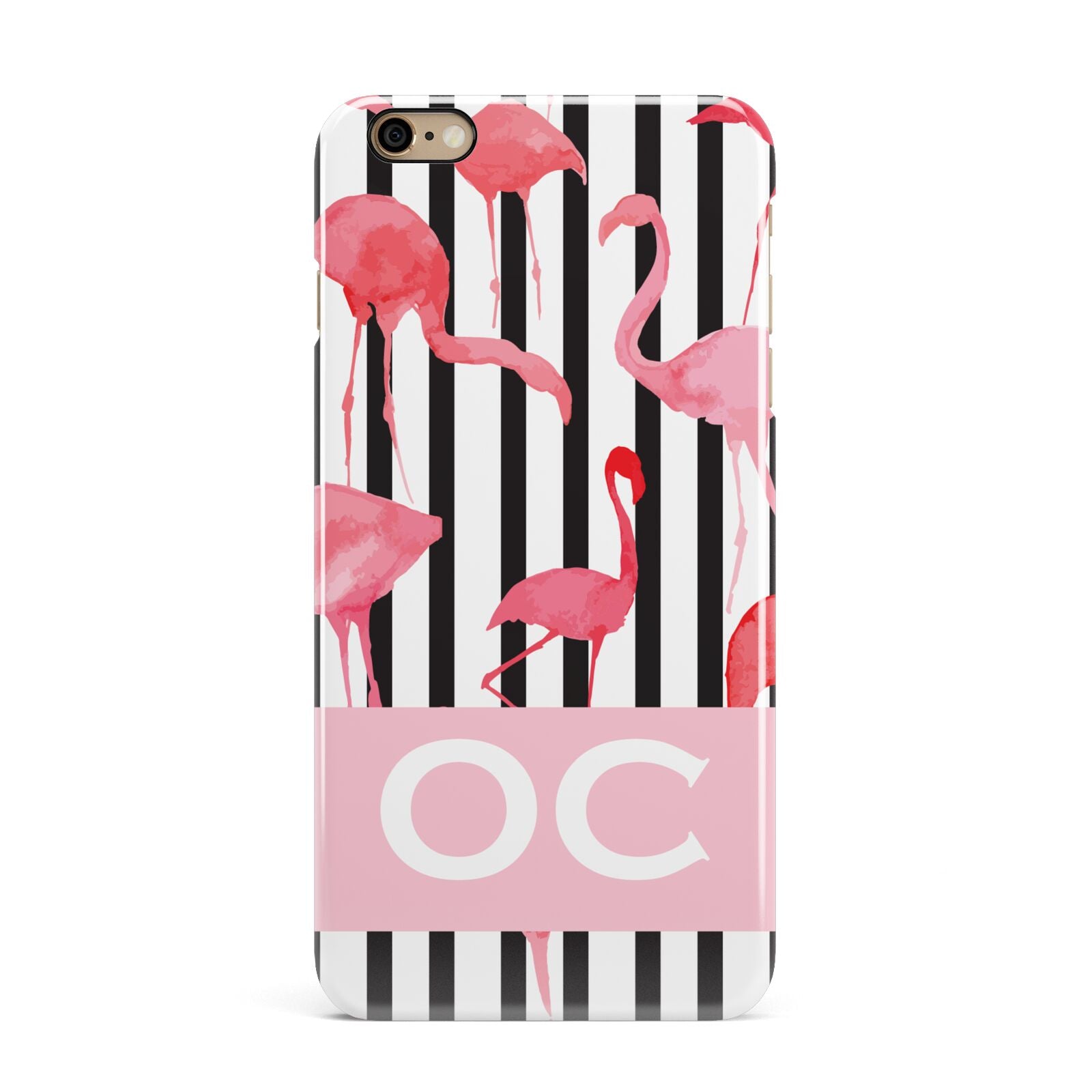 Black Striped Flamingo iPhone 6 Plus 3D Snap Case on Gold Phone