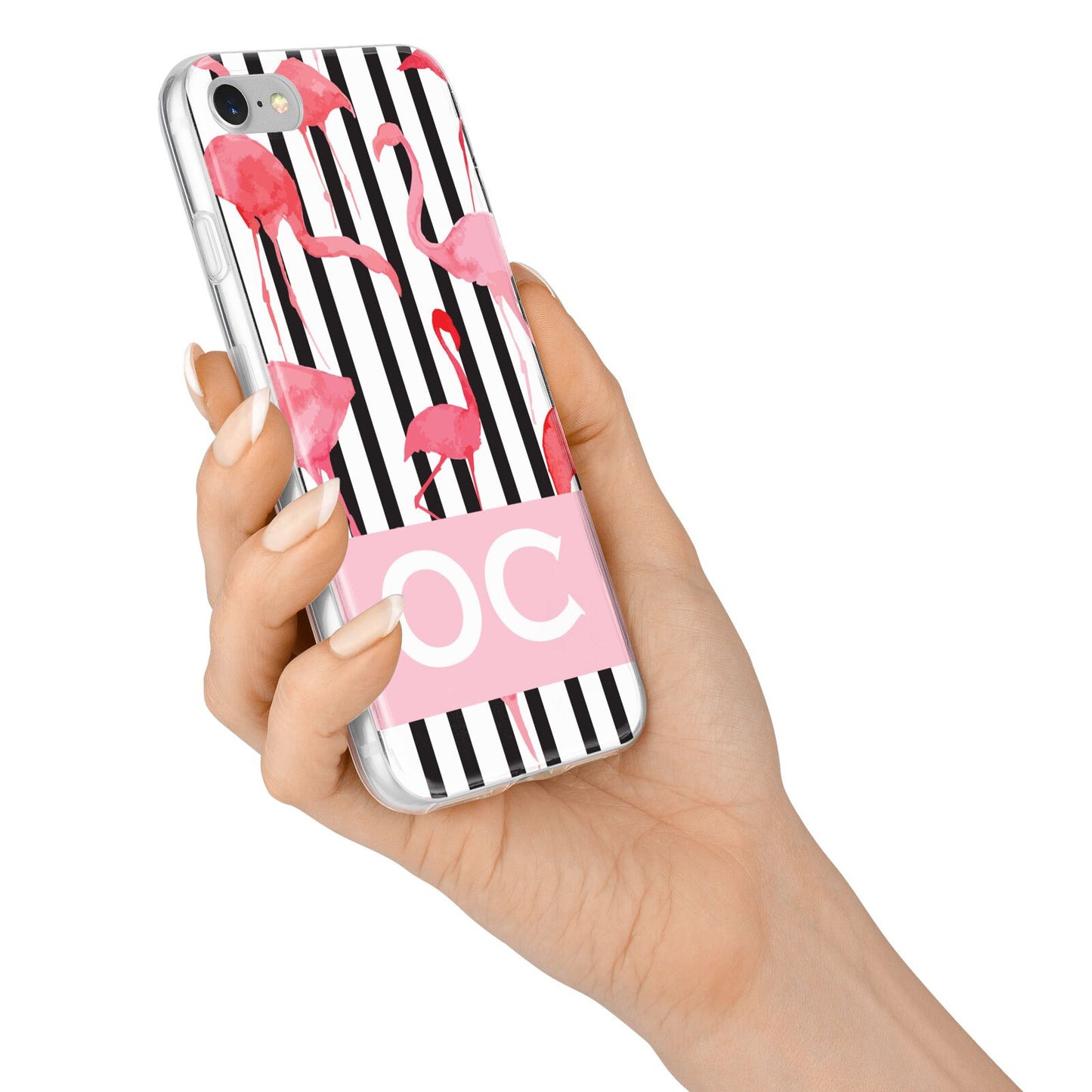 Black Striped Flamingo iPhone 7 Bumper Case on Silver iPhone Alternative Image