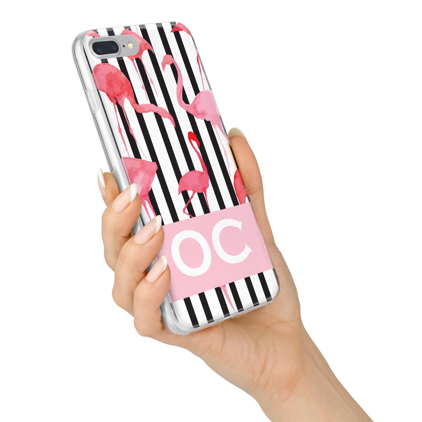 Black Striped Flamingo iPhone 7 Plus Bumper Case on Silver iPhone Alternative Image
