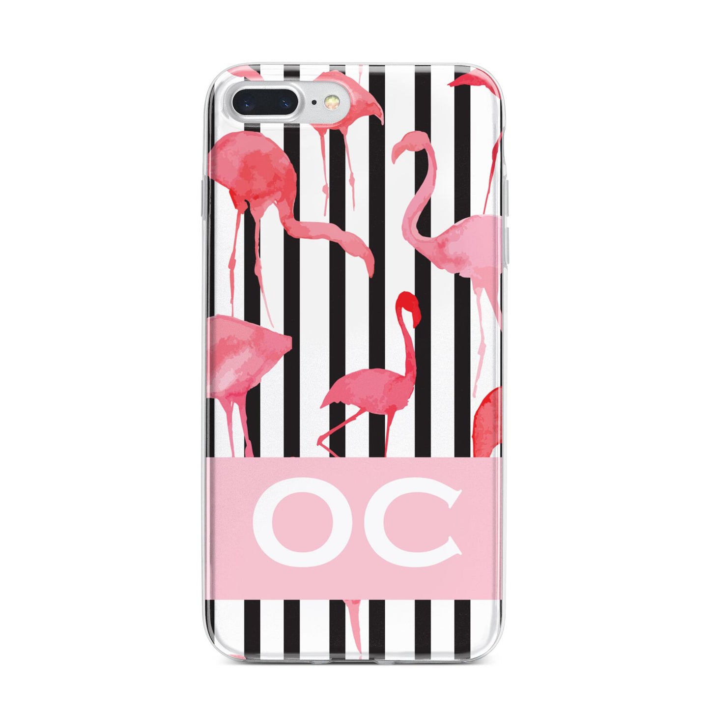 Black Striped Flamingo iPhone 7 Plus Bumper Case on Silver iPhone