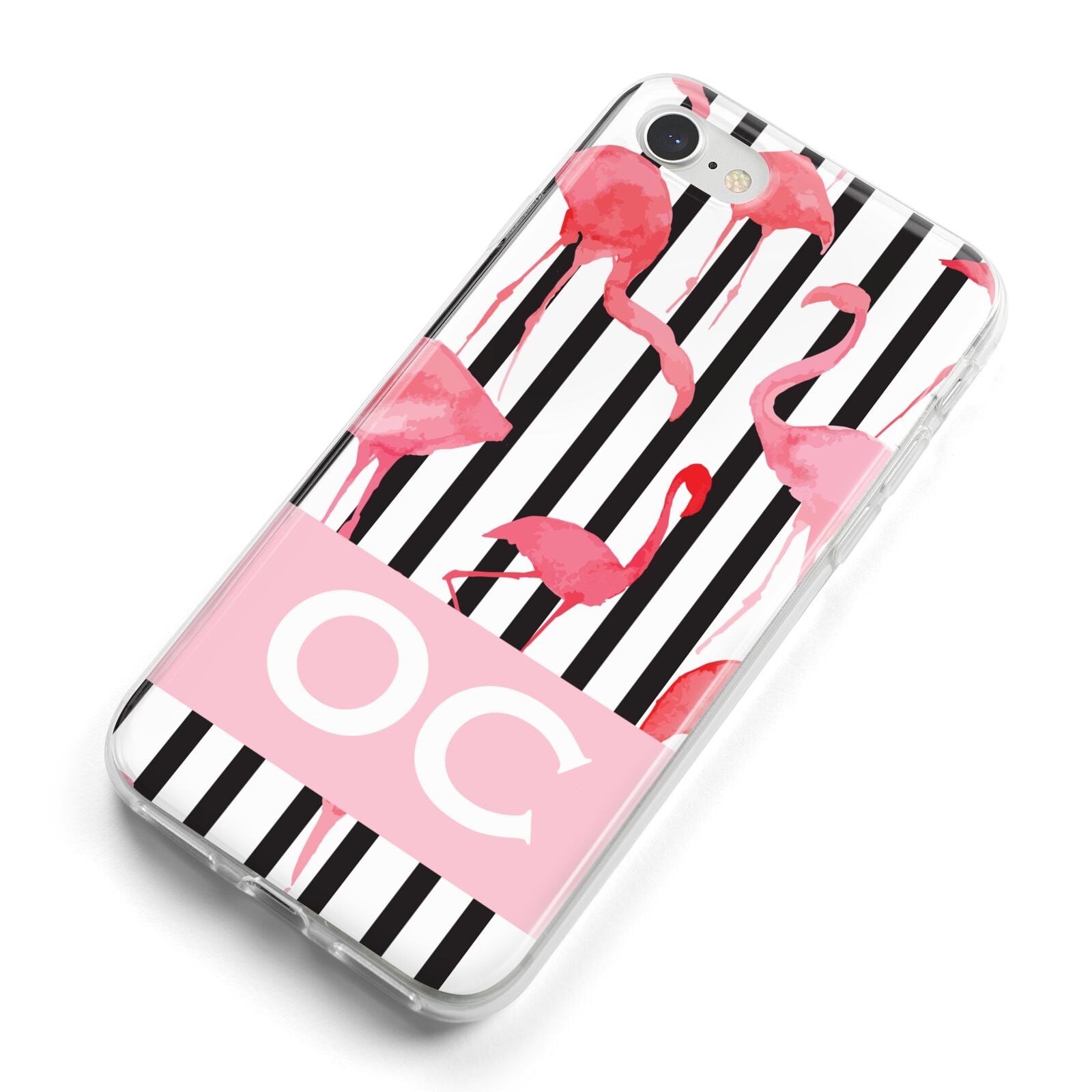 Black Striped Flamingo iPhone 8 Bumper Case on Silver iPhone Alternative Image