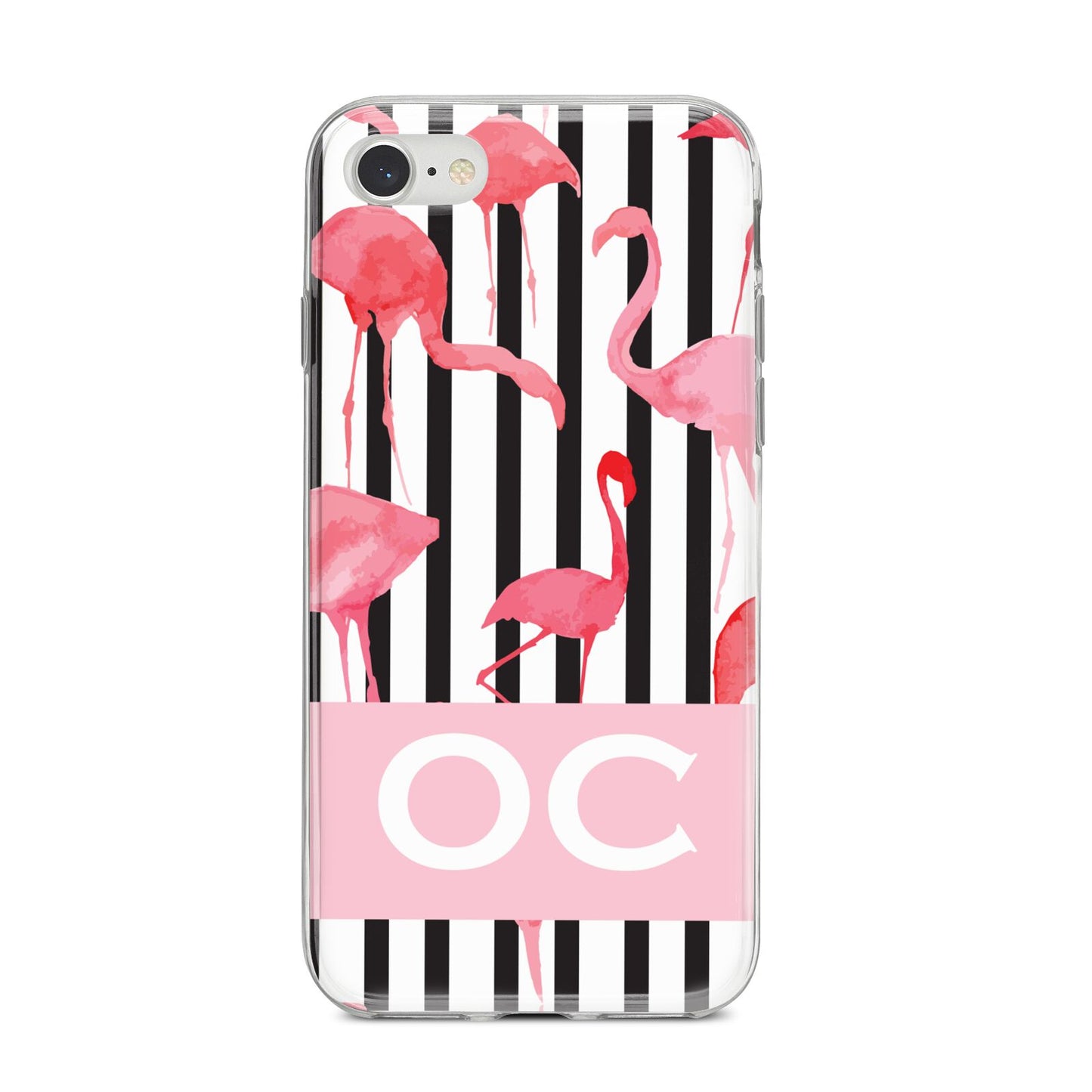 Black Striped Flamingo iPhone 8 Bumper Case on Silver iPhone
