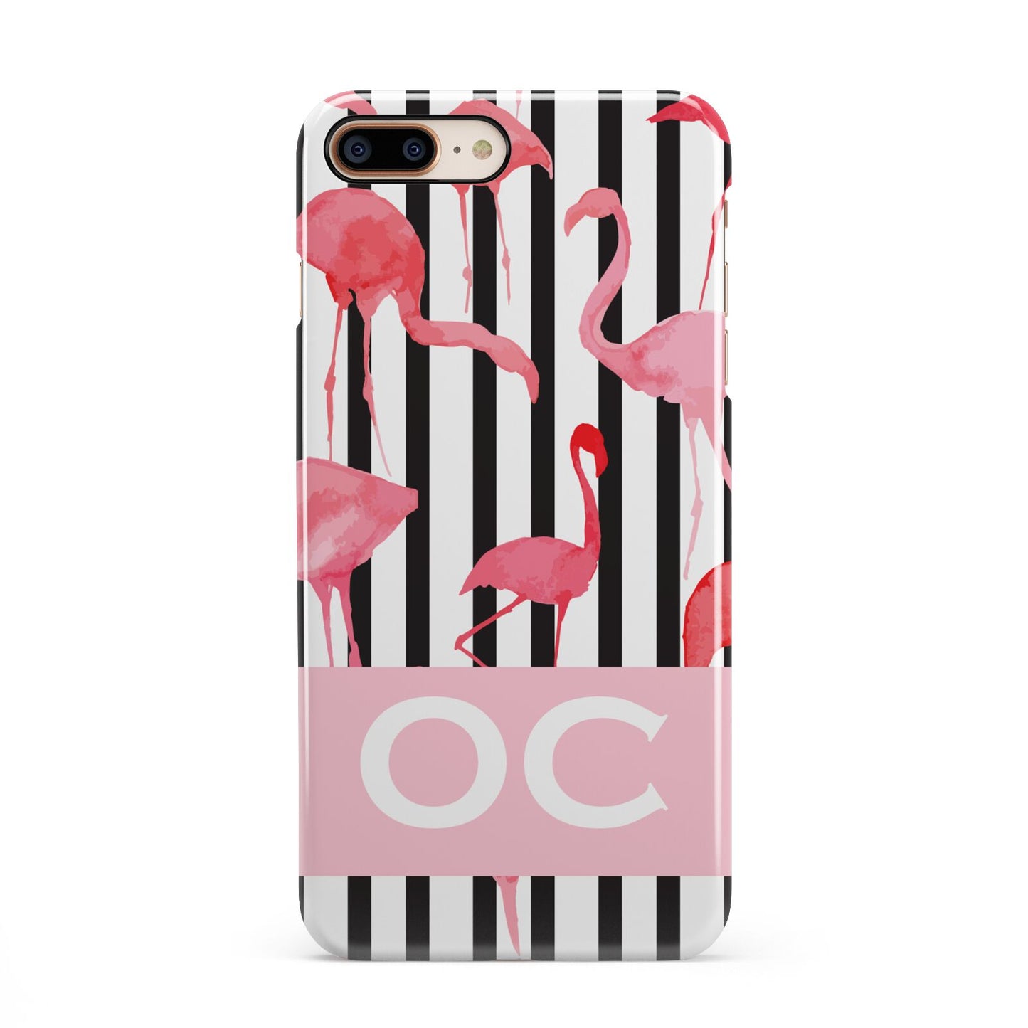 Black Striped Flamingo iPhone 8 Plus 3D Snap Case on Gold Phone