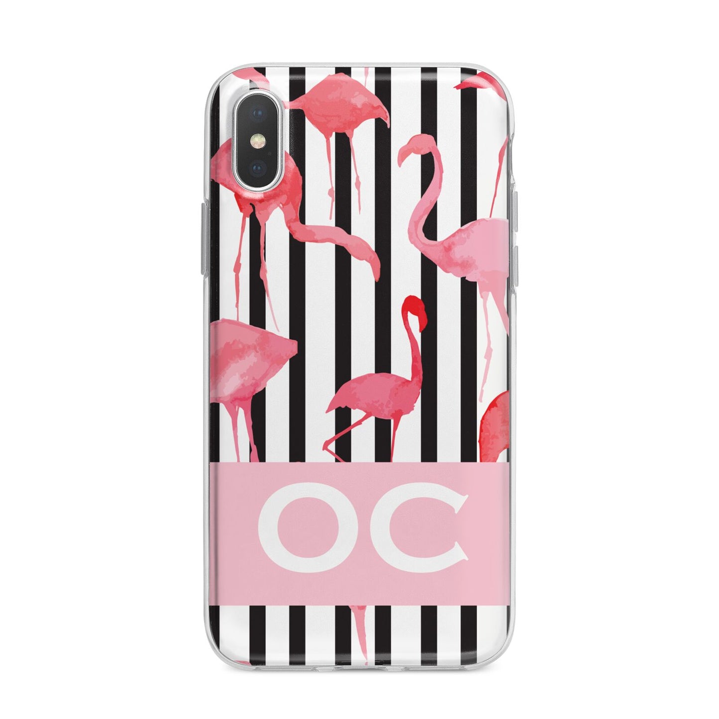 Black Striped Flamingo iPhone X Bumper Case on Silver iPhone Alternative Image 1