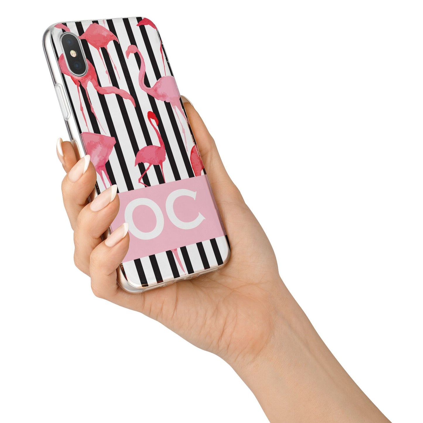 Black Striped Flamingo iPhone X Bumper Case on Silver iPhone Alternative Image 2