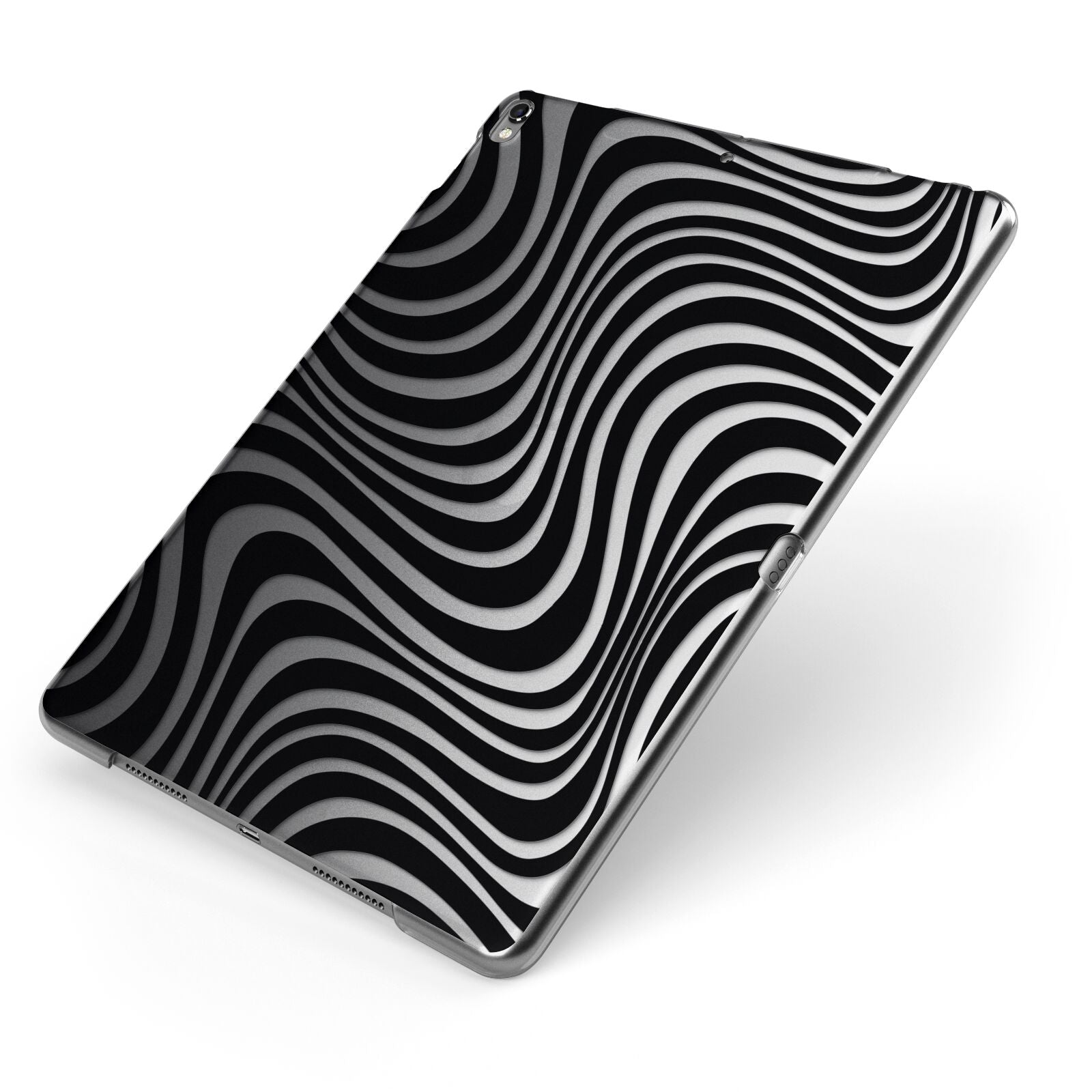 Black Wave Apple iPad Case on Grey iPad Side View